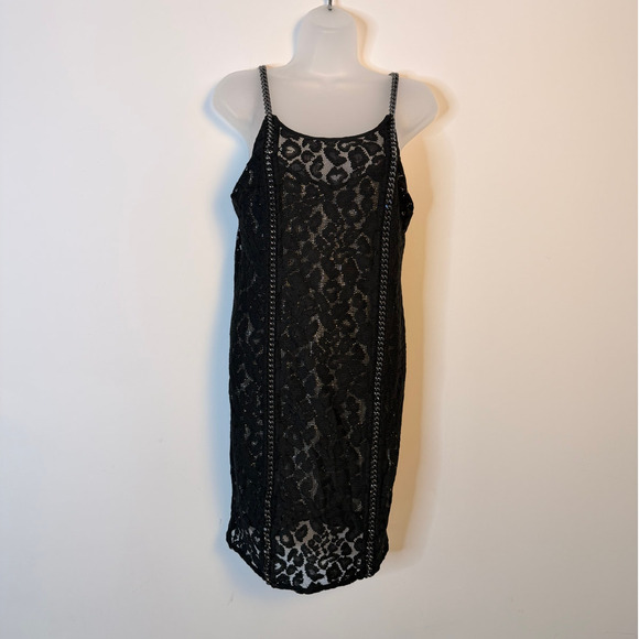 AllSaints Black Lace Chain Detail Cocktail Dress Size US 2 - Picture 2 of 9